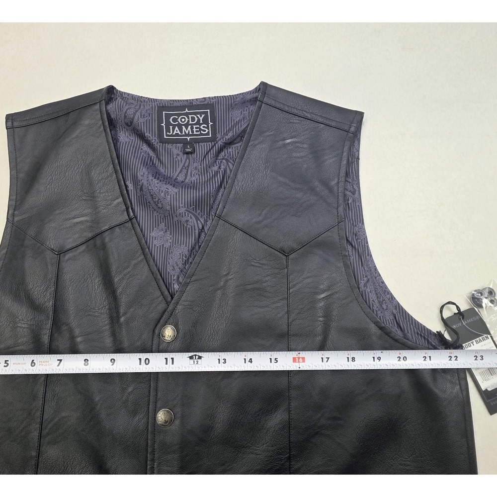 NEW Cody James Vest Faux Leather Mens Large Black‎ Western Biker Cowboy - Picture 4 of 7